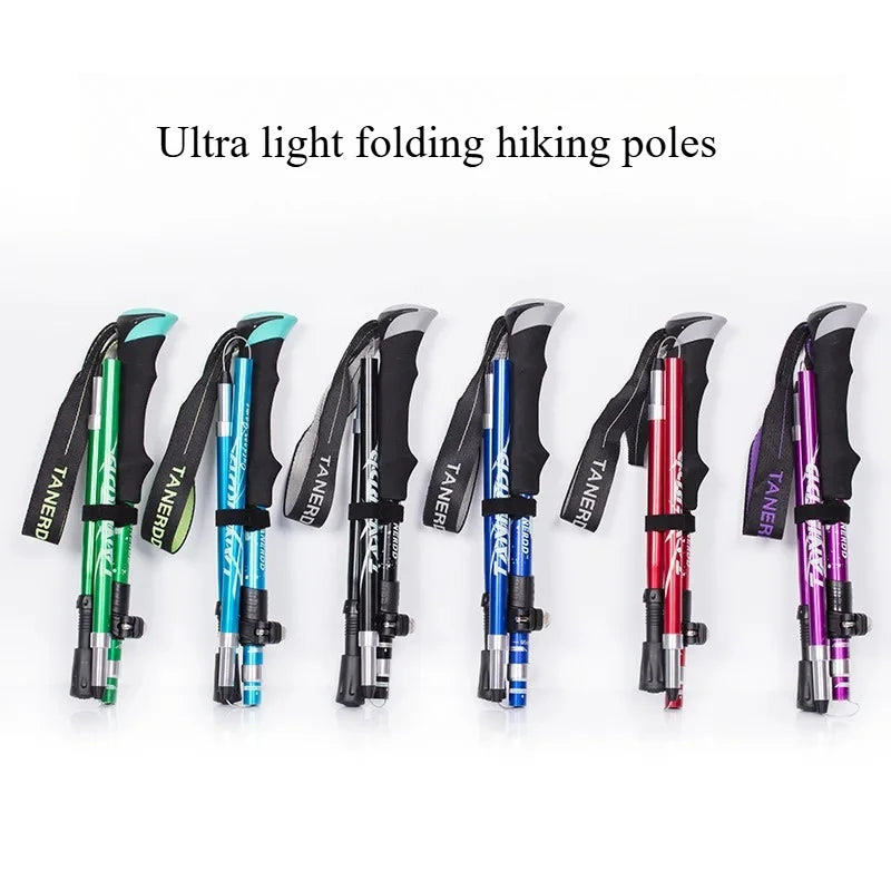 Ultra-Lightweight Aluminum Alloy Folding Hiking Stick Short Retractable Outdoor Hand Walking Stick for Camping And Travel