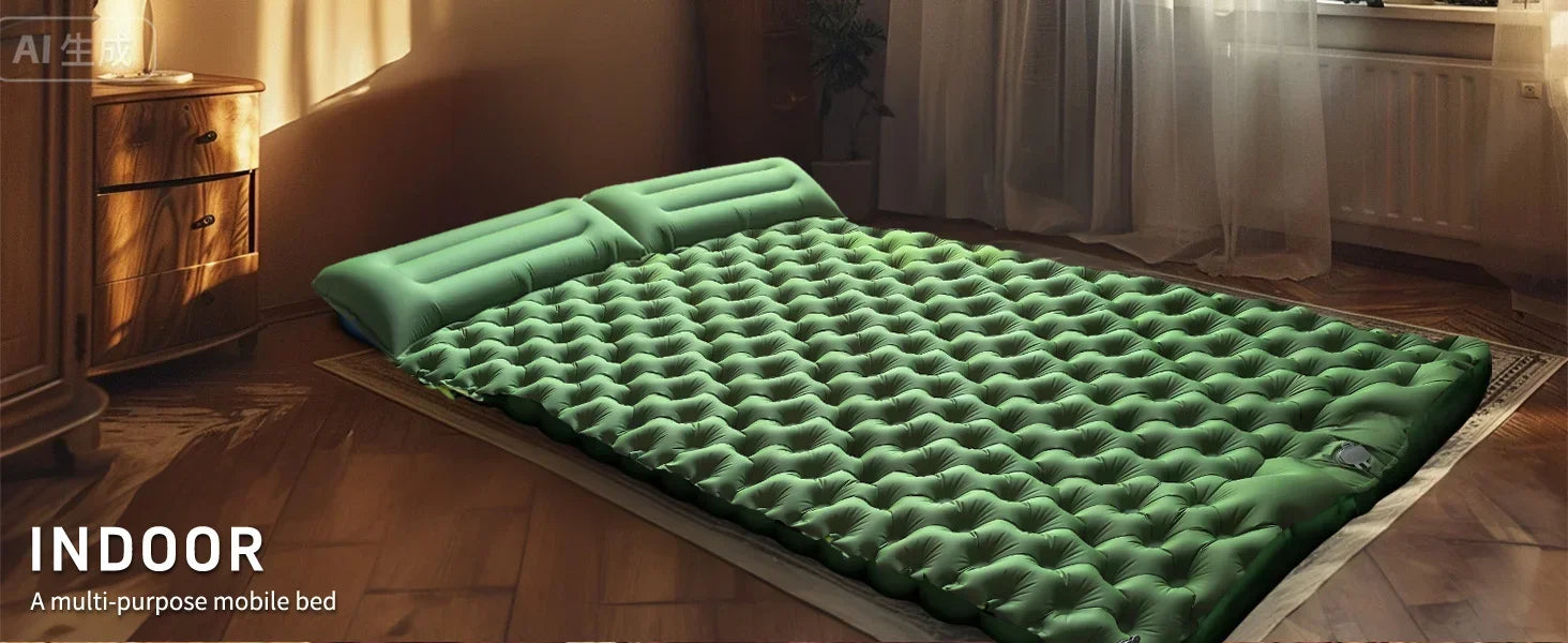 Double Air Mattress with Built-in Pillow Pump Outdoor Sleeping Mattress Camping Air Mattress for Backpacking