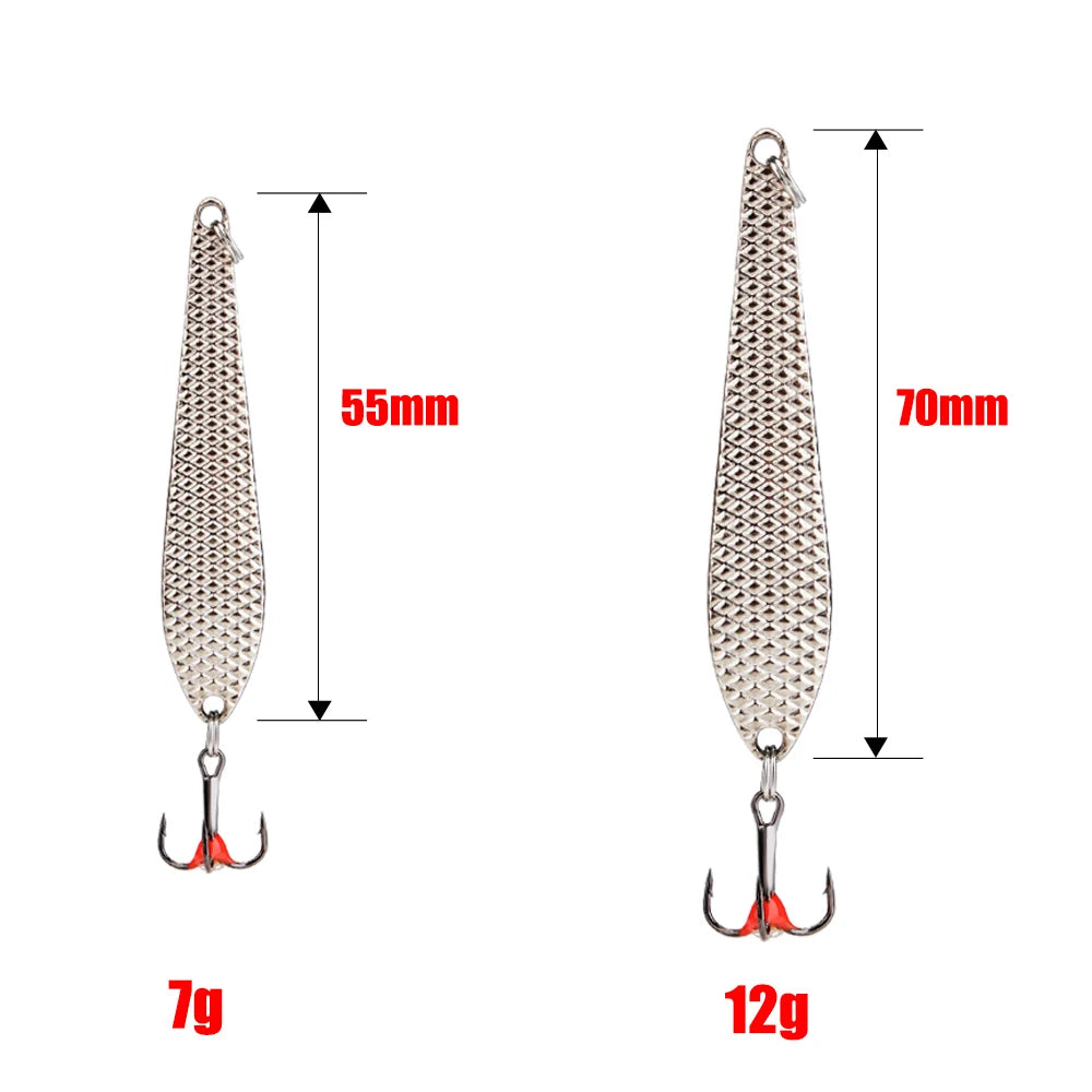 FTK 55mm 70mm Ice Fishing Lure Jigs Spoon 5g/12g Balancers Hard Fishing Bait With Treble Hook for Winter Pesca Fishing Tackle