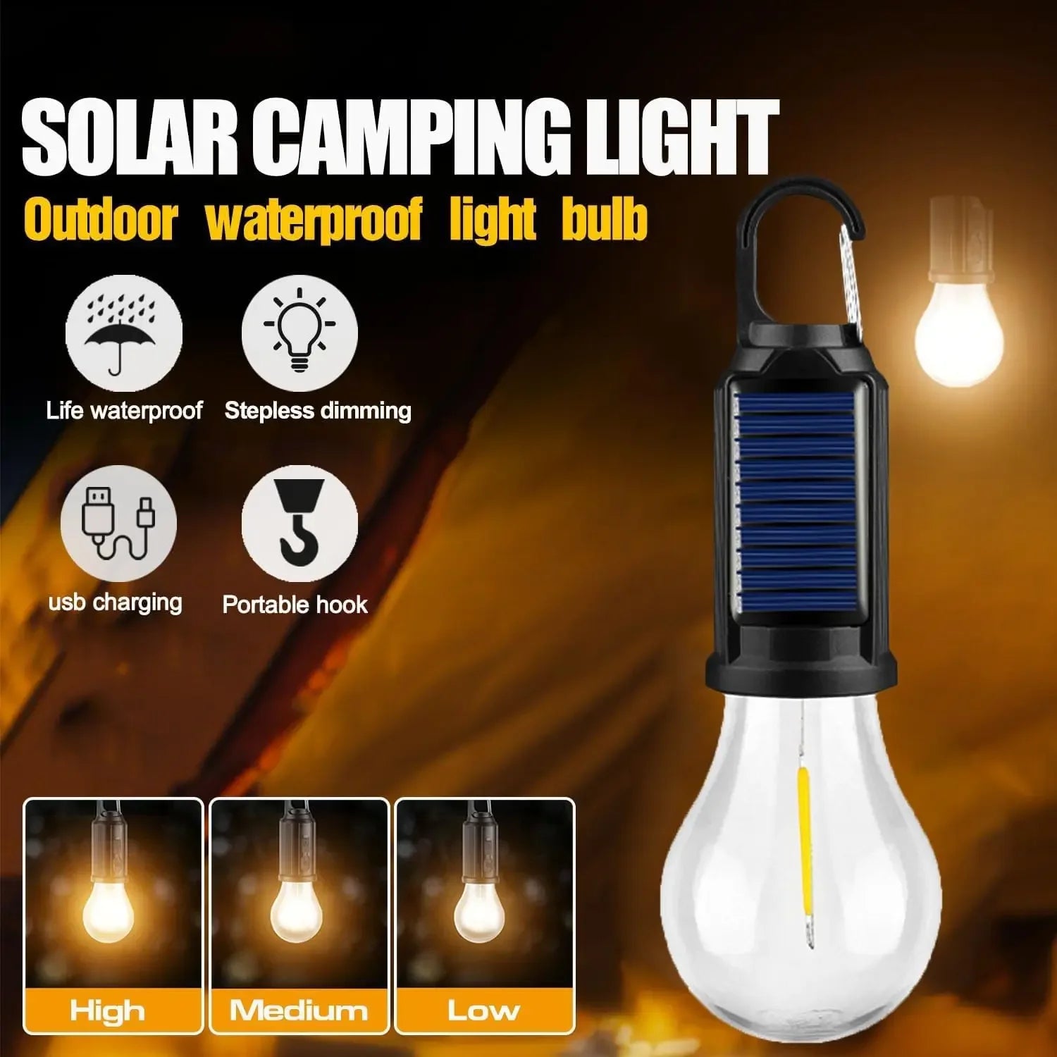 Solar Powered Camping Light Portable Led Camping Light Super Bright Solar Lantern for Emergency Waterproof Rechargeable Tent