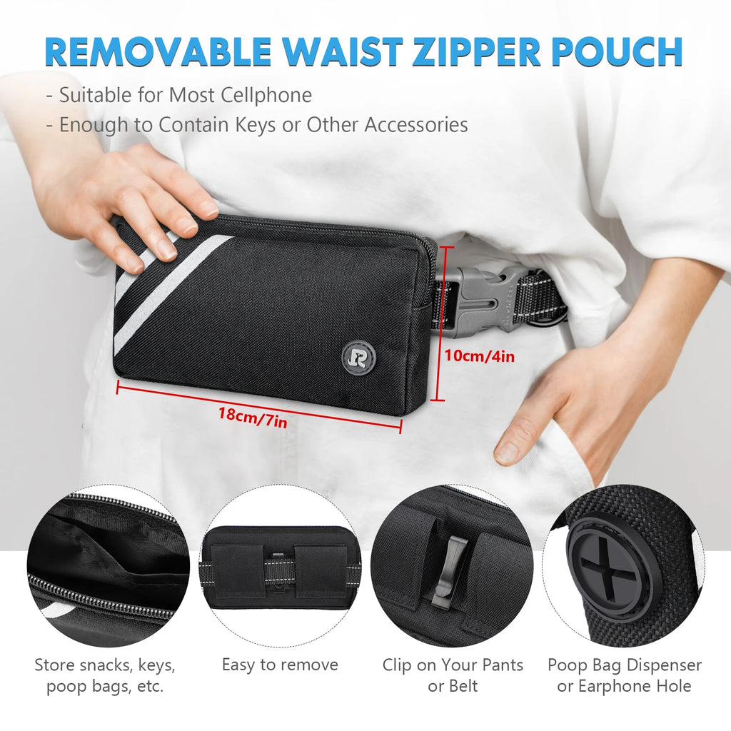 Hands Free Dog Leash with Zipper Pouch, Dual Padded Handles and Durable Bungee for Walking, Jogging and Running Your Dog