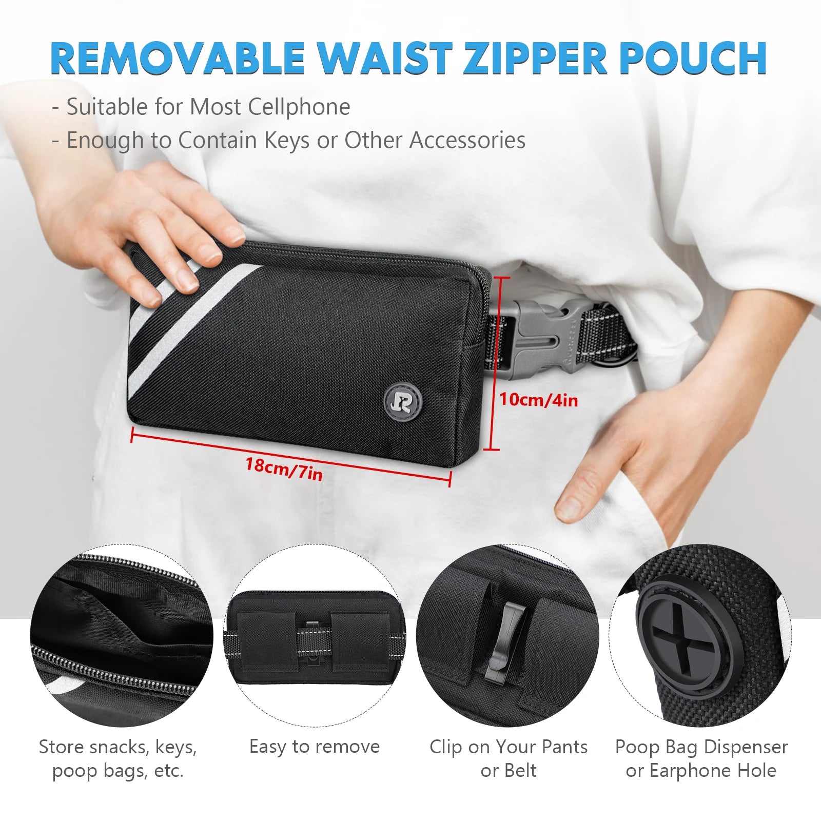 Hands Free Dog Leash with Zipper Pouch, Dual Padded Handles and Durable Bungee for Walking, Jogging and Running Your Dog