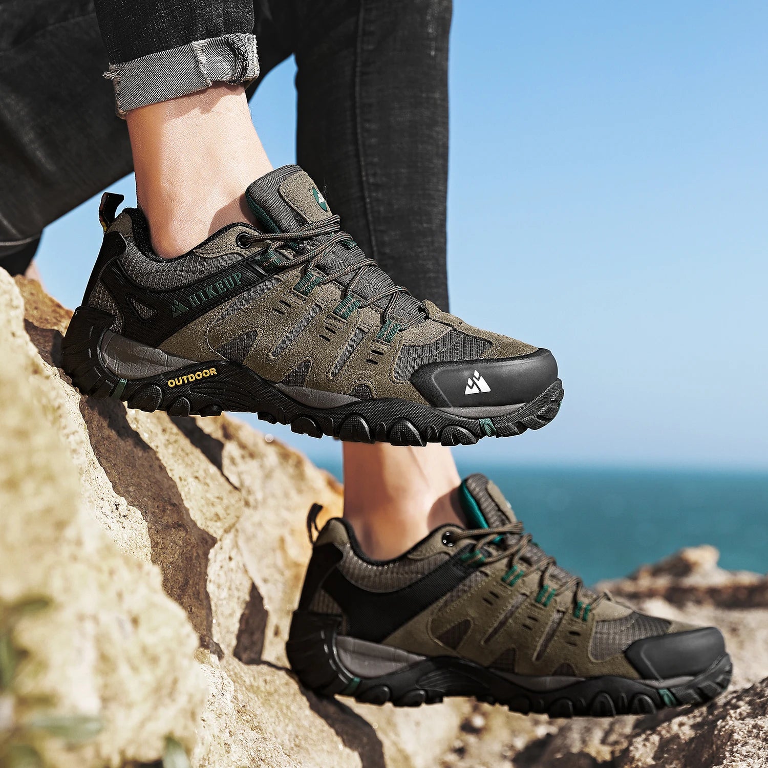 Men's Hiking Shoes Suede Leather Outdoor Shoes Wear-resistant Men Trekking Walking Hunting Tactical Sneakers