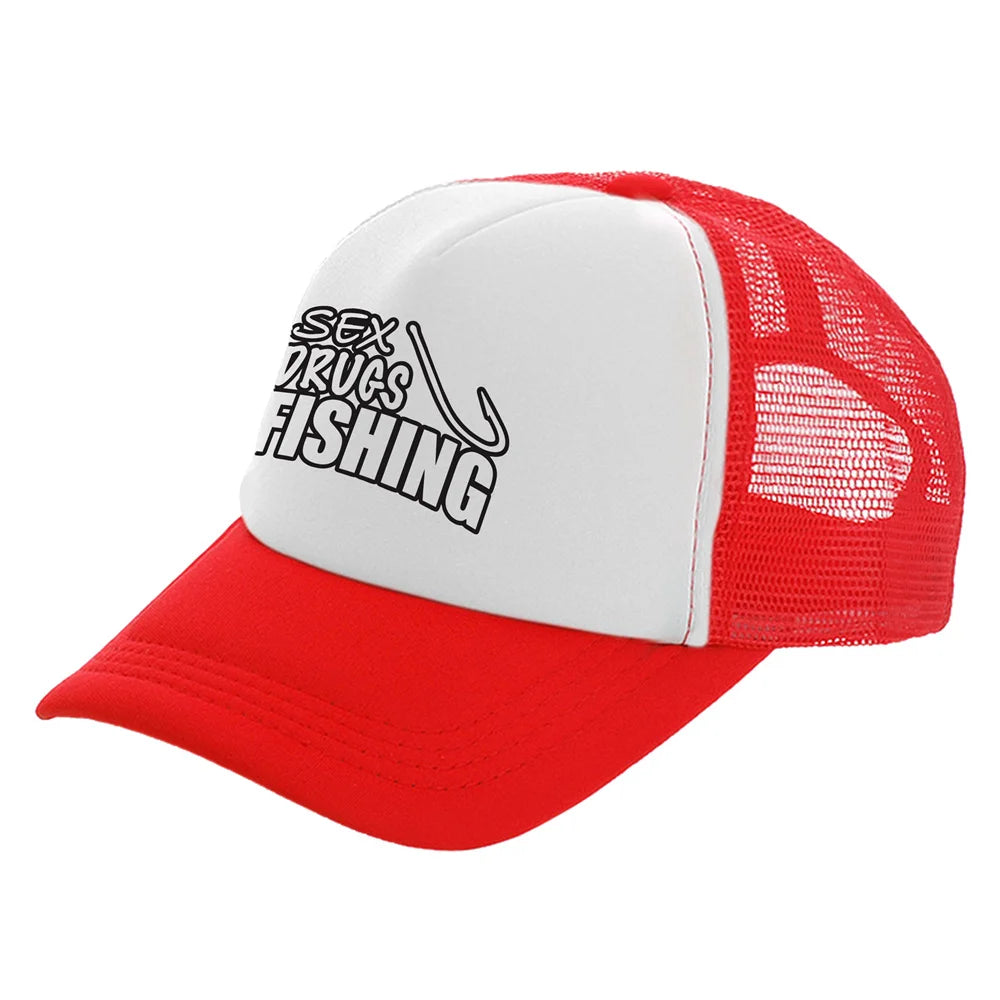 Fish Fishing Man Trucker Caps Men Cool Fisherman Fish Hook Hats Baseball Cap Summer Outdoor Sun Mesh Caps MZ-482