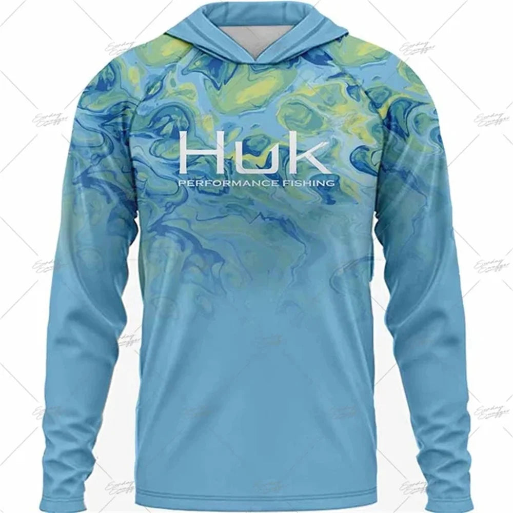 Summer Fishing Shirts HUK Long Sleeve Hooded Fishing Clothing Men's Upf 50+ Jerseys Breathabble Fishing T-shirts Camisa De Pesca