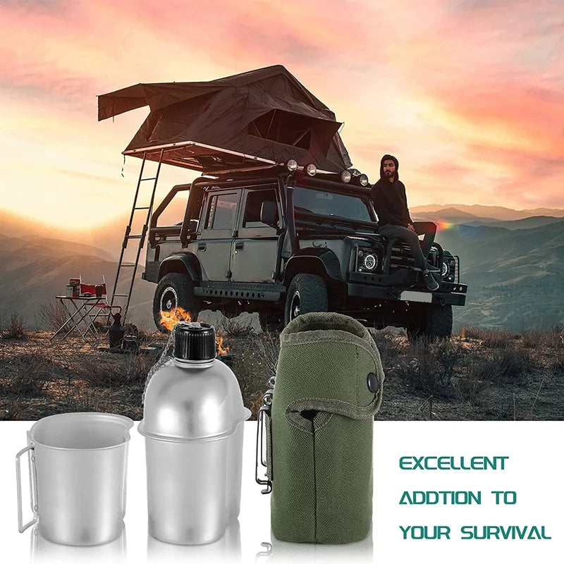 Outdoor Canteen Cookware Set Canteen Cup Portable Water Bottle with Grab Handle Cup for Outdoor Camping Hiking