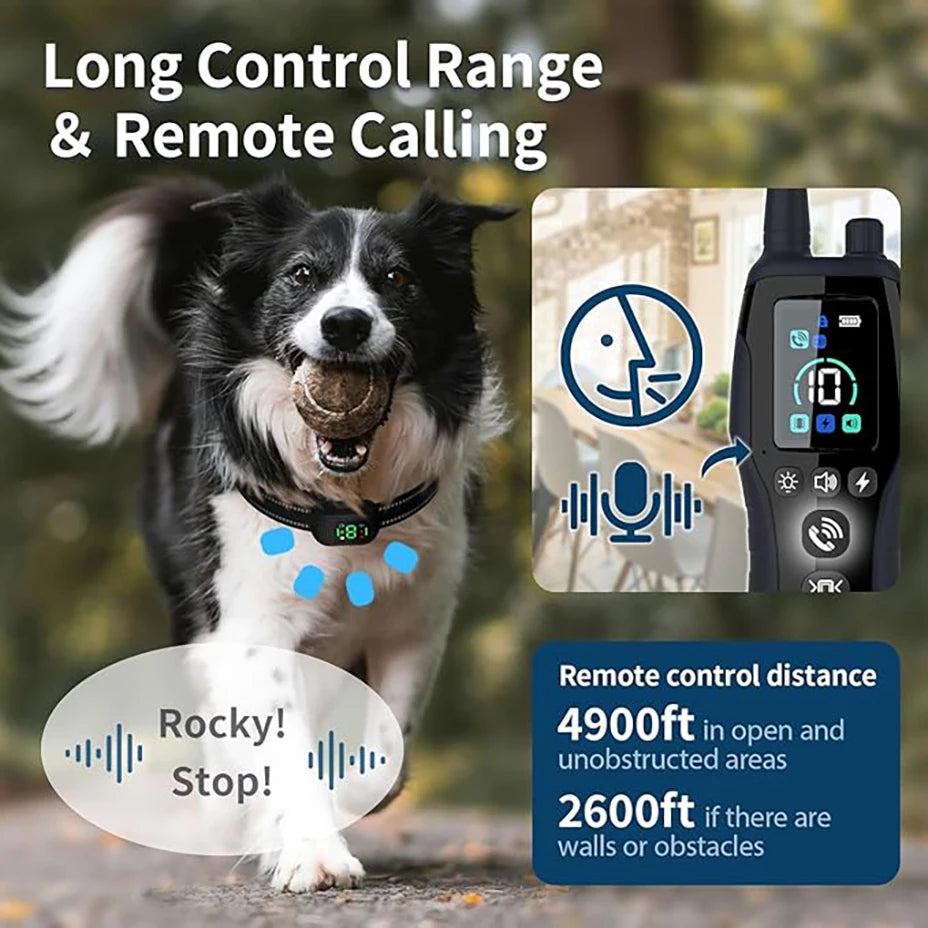 4900ft Dog Training Collar with Remote, 0-10 Safety Gears, IP67 Waterproof Rechargeable e-Collar for Small Medium Large Dogs