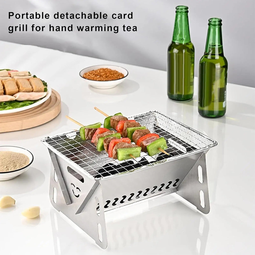 Foldable Portable Charcoal Grill Compact Stainless Steel Camping Fire Pit Lightweight BBQ For Outdoor Cooking Backpacking Picnic