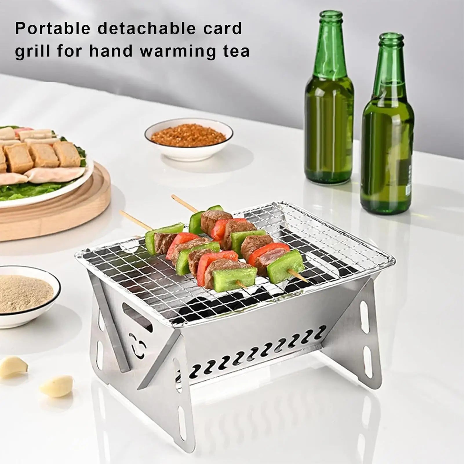 Foldable Portable Charcoal Grill Compact Stainless Steel Camping Fire Pit Lightweight BBQ For Outdoor Cooking Backpacking Picnic