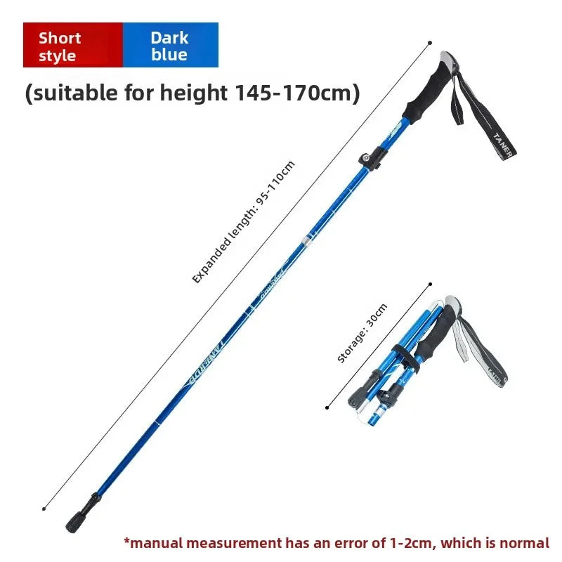 Ultra-Lightweight Aluminum Alloy Folding Hiking Stick Short Retractable Outdoor Hand Walking Stick for Camping And Travel