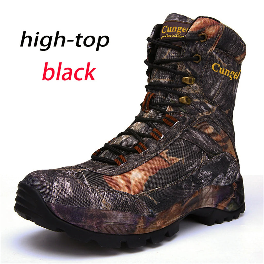 Men's High Top Camouflage Hunting Boots Breathable Tactical Shoes Outdoor Hiking Wear-Resistant Waterproof Mountaineering Boots