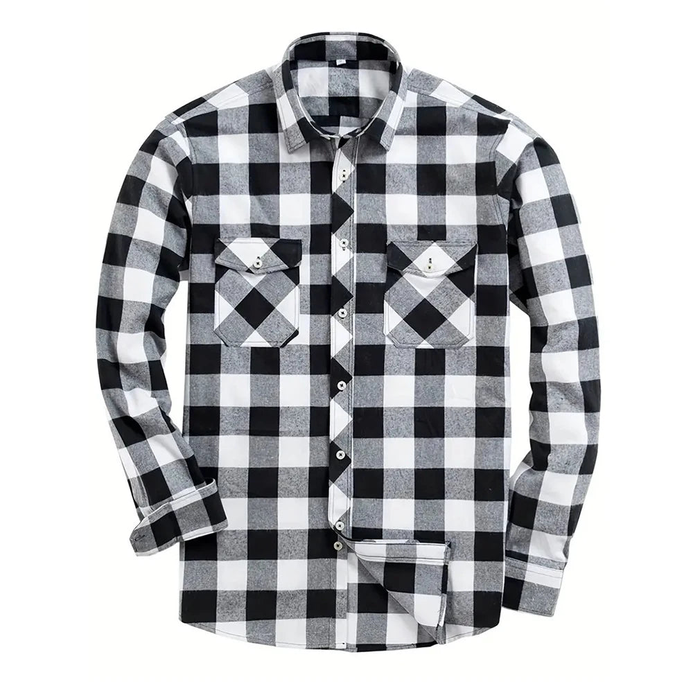 New Plaid Flannel Shirt for Men Long Sleeve Casual Shirts Spring Autumn Button -up 2-Pocket Colthing Tops Classic Men's Shirts
