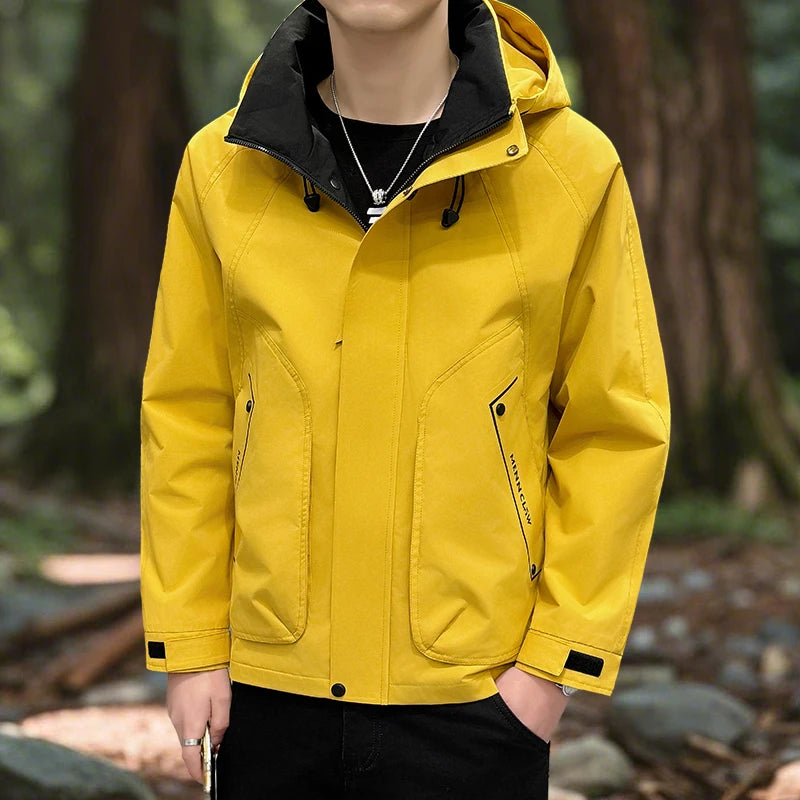 Men's Hiking Jacket Waterproof Hooded Zip Up Jacket Lightweight Spring and Autumn Outerwear Coats Men Camping Trekking Clothes
