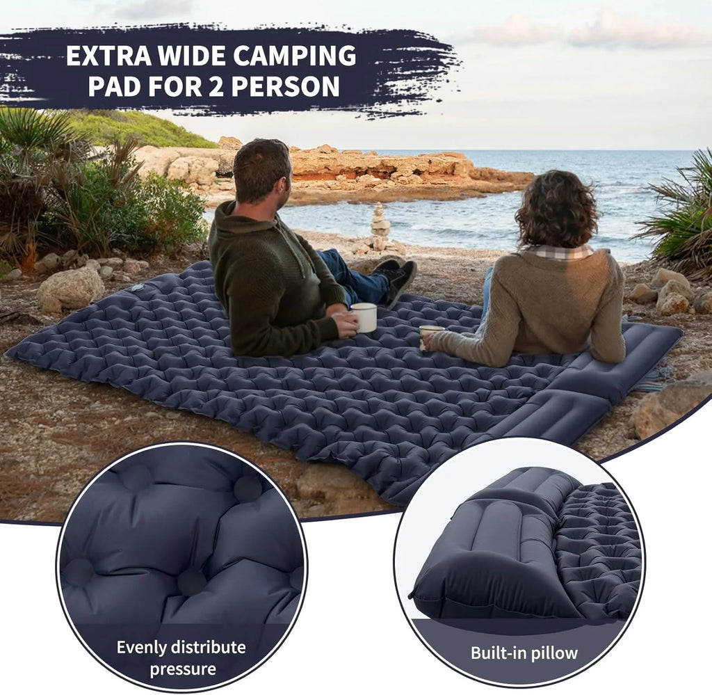 Double Air Mattress with Built-in Pillow Pump Outdoor Sleeping Mattress Camping Air Mattress for Backpacking