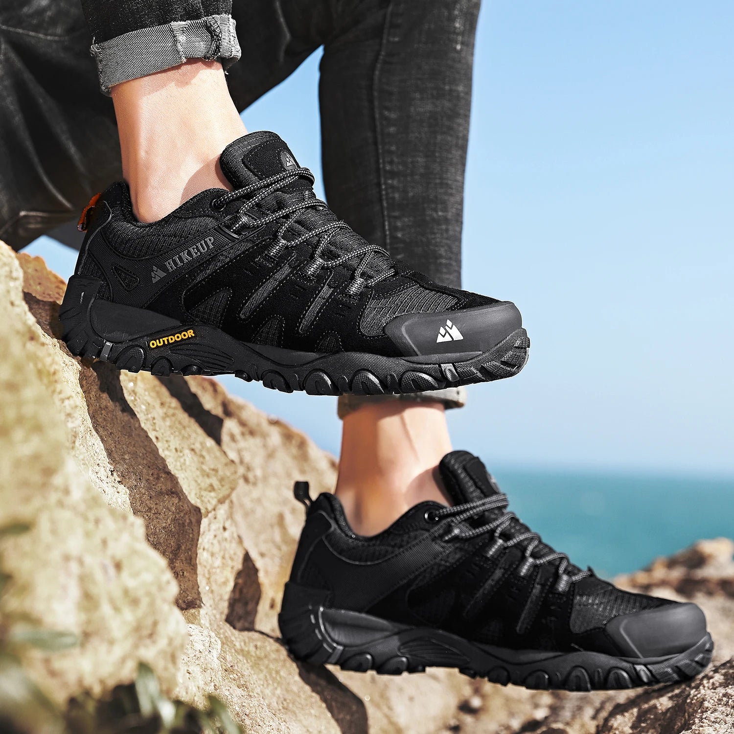 Men's Hiking Shoes Suede Leather Outdoor Shoes Wear-resistant Men Trekking Walking Hunting Tactical Sneakers