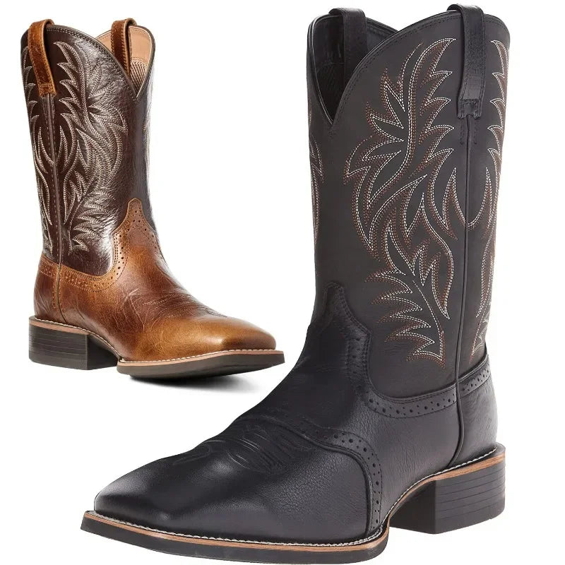 Men High Boots Embroidery Handmade Men's Boots Western Cowboy Boot Pointed Toe Boots Hand Stitching Outdoor Men's Shoes