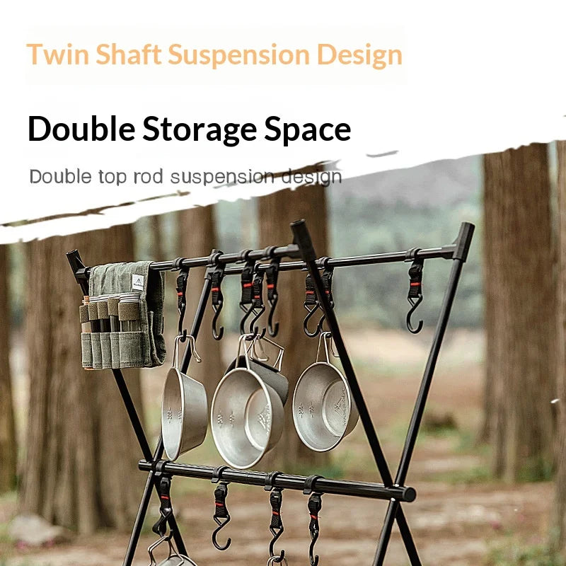 MOUNTAINHIKER Outdoor Folding Camping Hanging Rack Shelf Aluminum Alloy Triangle Storage Hanger BBQ Picnic Cookware Pot Pan