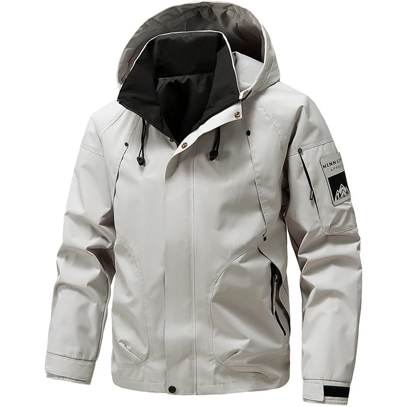 Men's Hiking Jacket Waterproof Hooded Zip Up Jacket Lightweight Spring and Autumn Outerwear Coats Men Camping Trekking Clothes