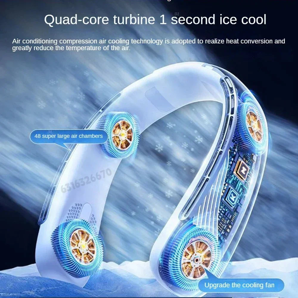 Portable Neck Fan Smart Digital Display USB Rechargeable Outdoors Bladeless Silent Cooling Neck Fan For Summer Sport