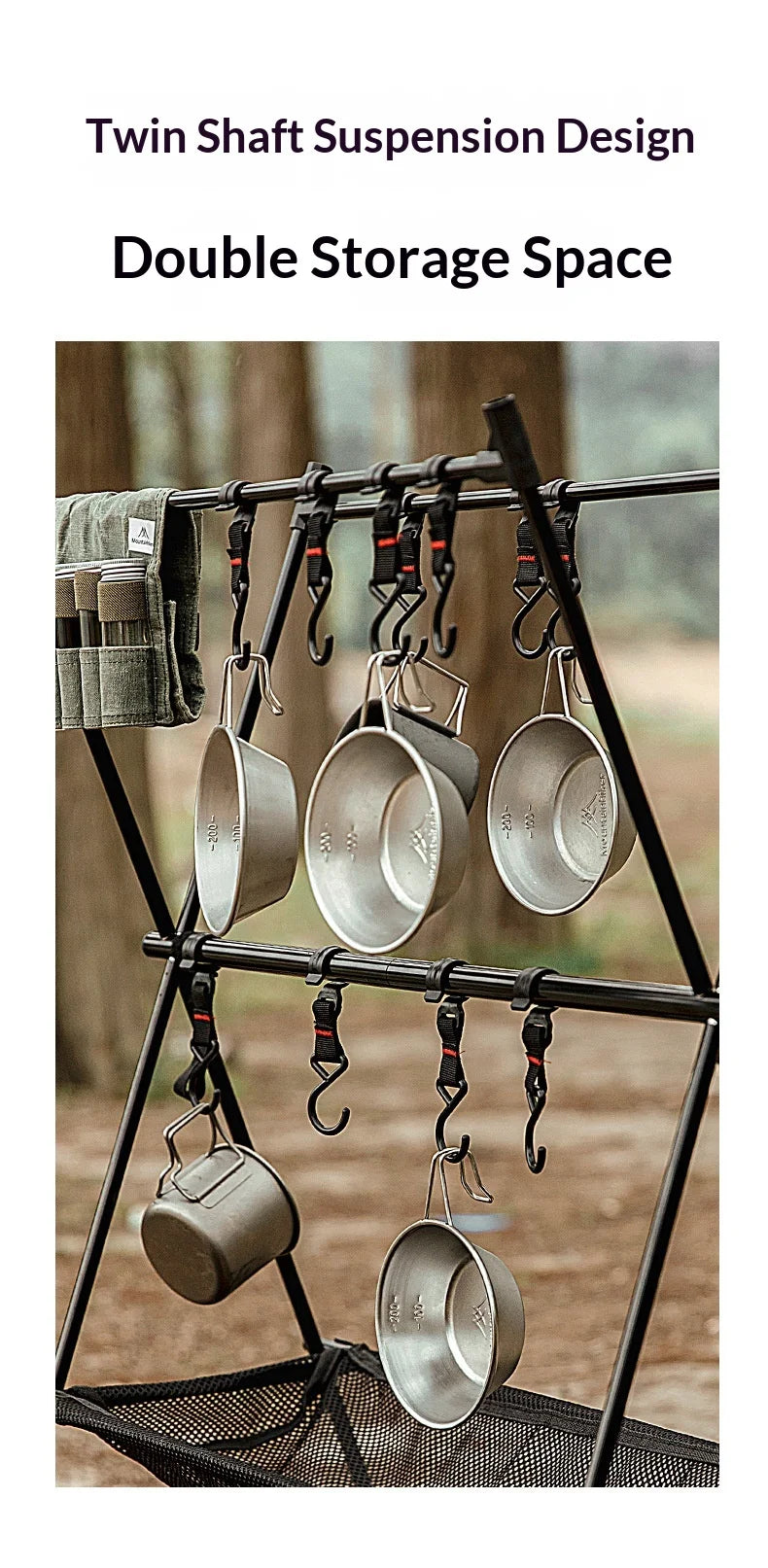 MOUNTAINHIKER Outdoor Folding Camping Hanging Rack Shelf Aluminum Alloy Triangle Storage Hanger BBQ Picnic Cookware Pot Pan
