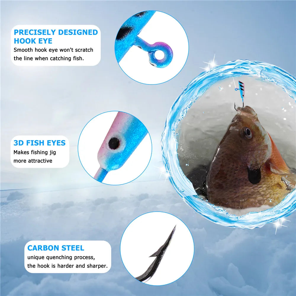 12Pcs Winter Ice Fishing Lure ice jigs for Crappie Bass Panfish 1.2g-2.6g Artificial bait Hard Jig Head Hooks Fishing Kit