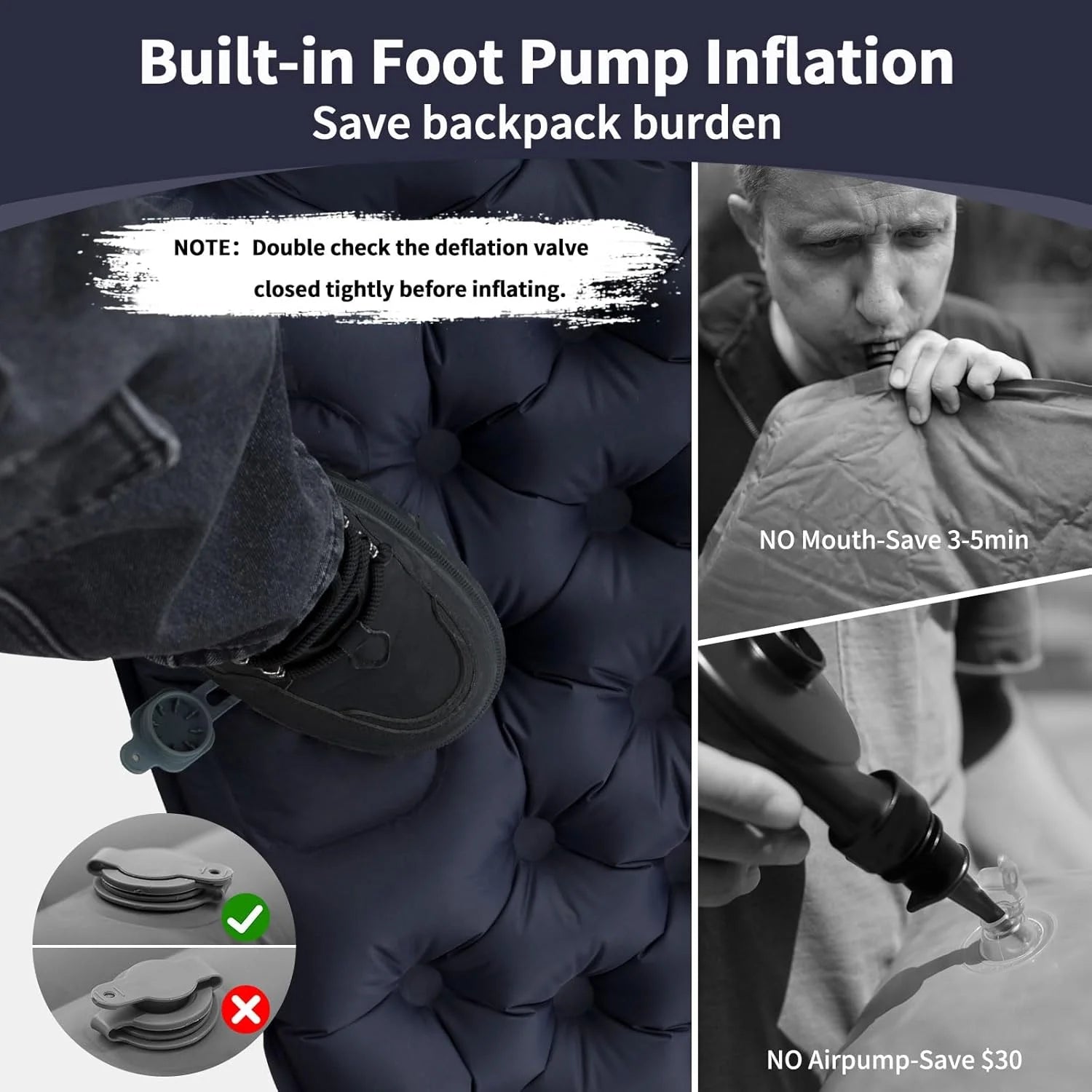 Double Air Mattress with Built-in Pillow Pump Outdoor Sleeping Mattress Camping Air Mattress for Backpacking