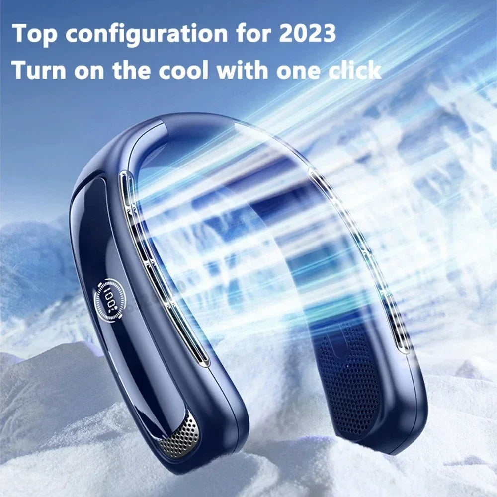 Portable Neck Fan Smart Digital Display USB Rechargeable Outdoors Bladeless Silent Cooling Neck Fan For Summer Sport