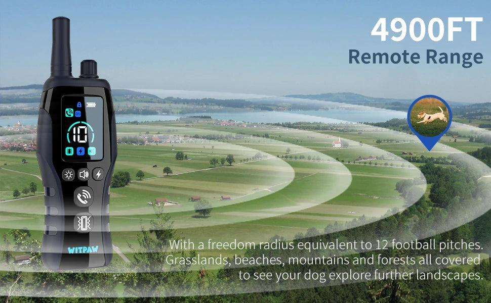 4900ft Dog Training Collar with Remote, 0-10 Safety Gears, IP67 Waterproof Rechargeable e-Collar for Small Medium Large Dogs