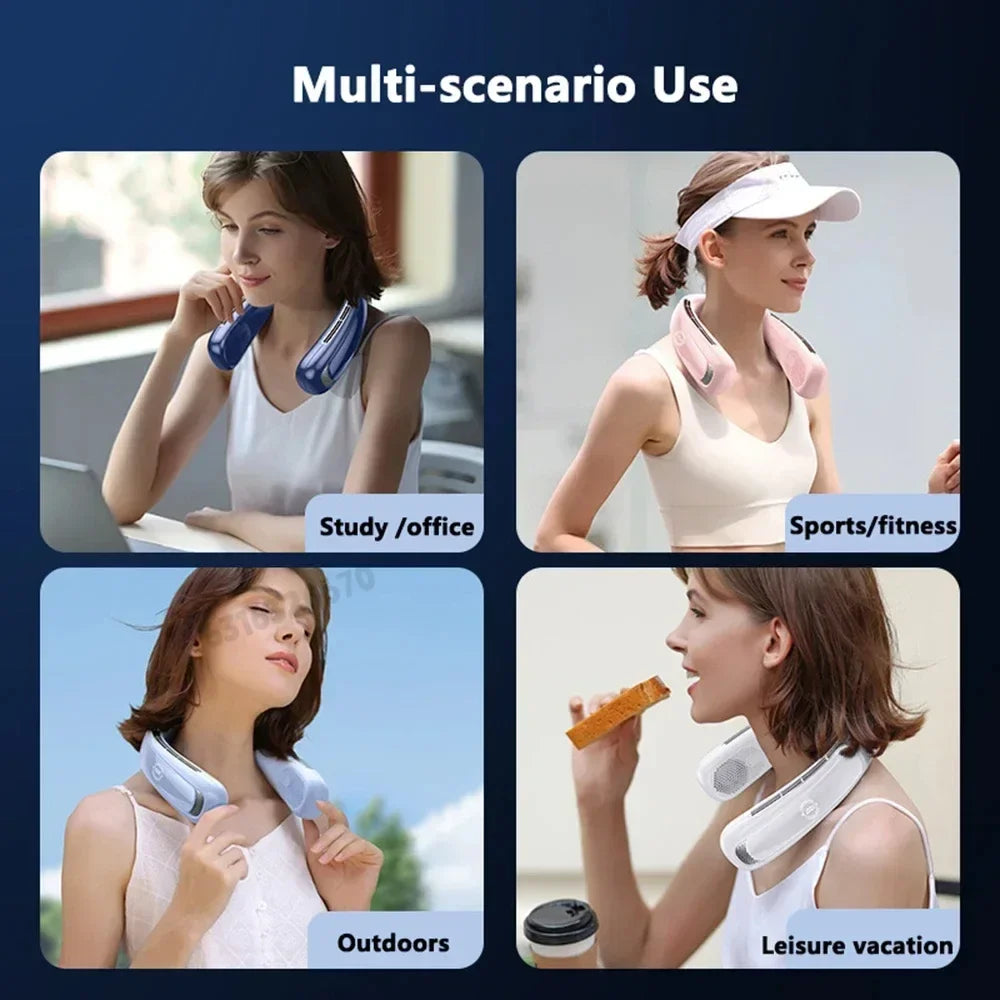Portable Neck Fan Smart Digital Display USB Rechargeable Outdoors Bladeless Silent Cooling Neck Fan For Summer Sport