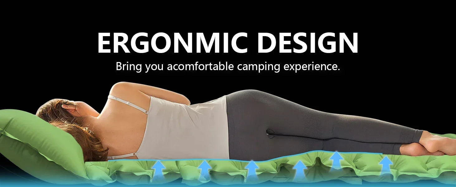 Double Air Mattress with Built-in Pillow Pump Outdoor Sleeping Mattress Camping Air Mattress for Backpacking