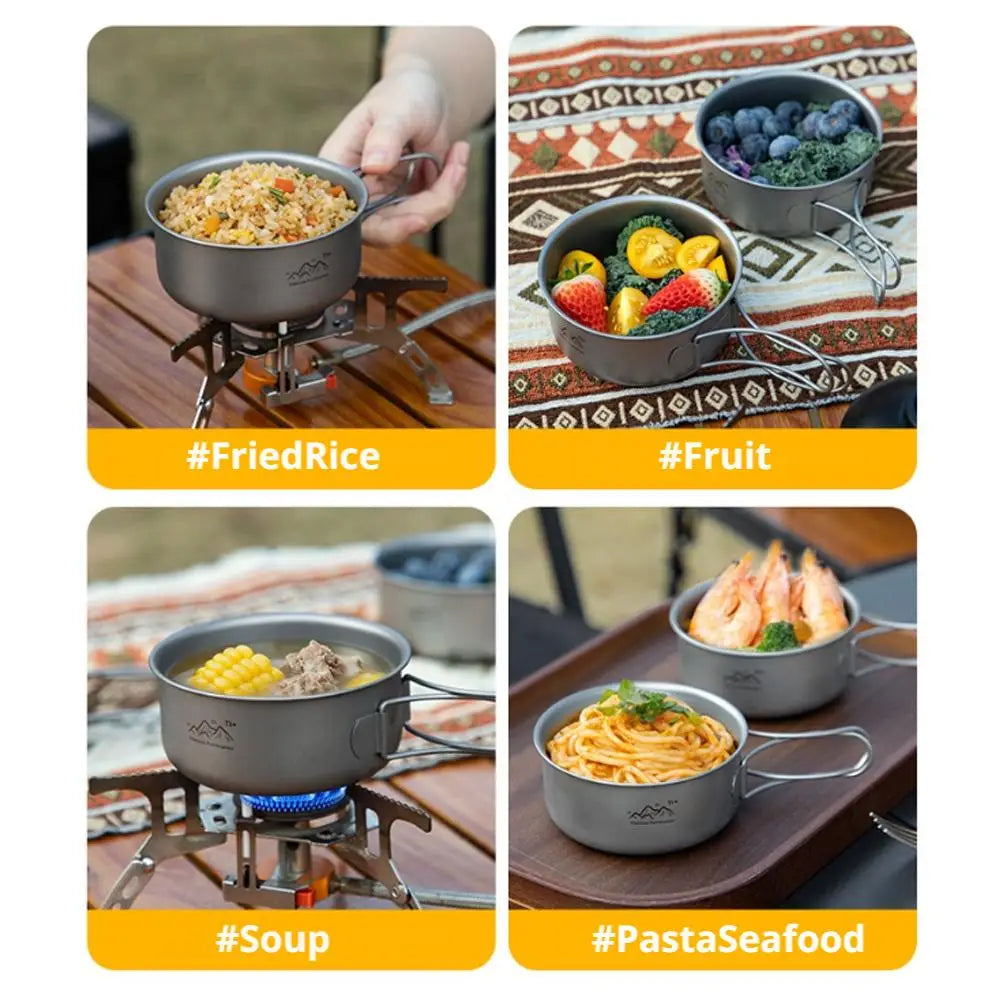 Titanium Camping Cookware Set Ultralight Pot Pan Bowl with Handle for Backpacking Hiking Outdoor Picnic Cooking Utensils