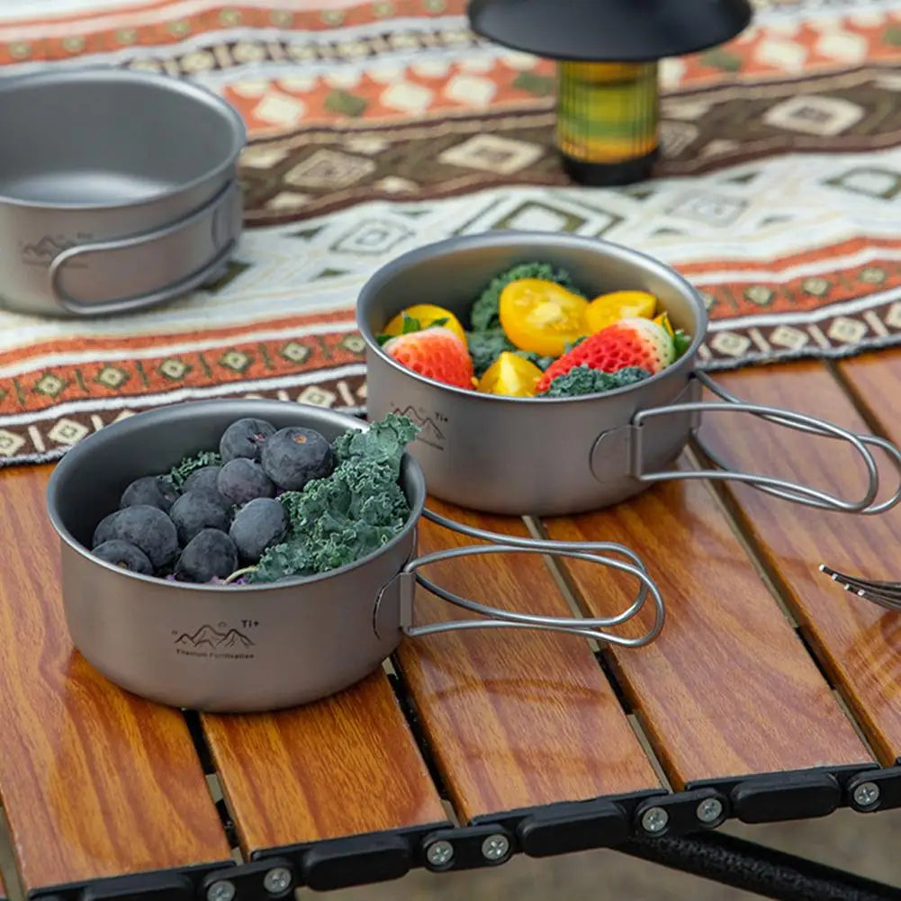 Titanium Camping Cookware Set Ultralight Pot Pan Bowl with Handle for Backpacking Hiking Outdoor Picnic Cooking Utensils