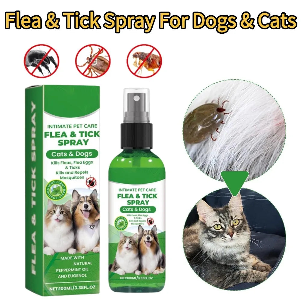 Pet Flea & Tick Spray for Dogs Cats 100ml Flea Killer Itching Relief Insect Repellent Mite Lice Mosquitoes Killer Pet Skin Care