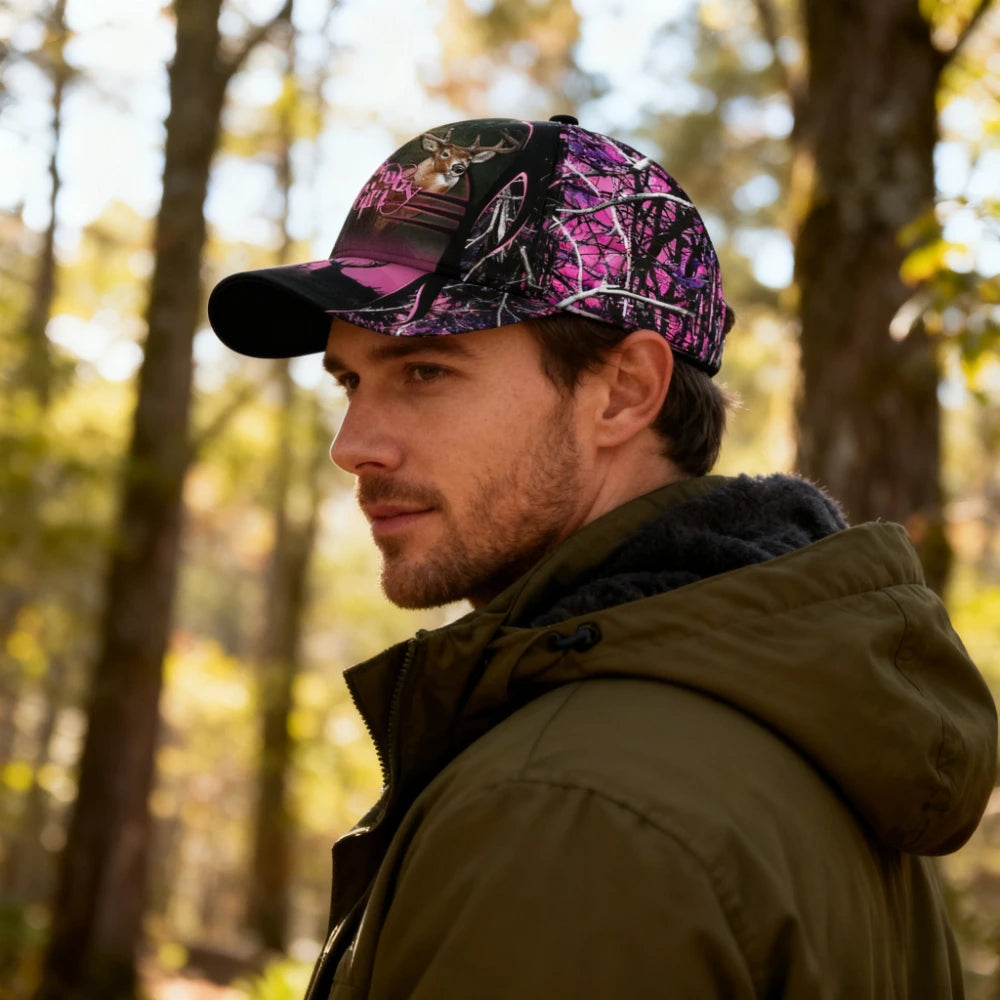 Deer Hunting Camo Baseball Cap with Deer Head & Antlers Design for Outdoor Hunting Gear Camouflage Hat Sport Unisex Snapback