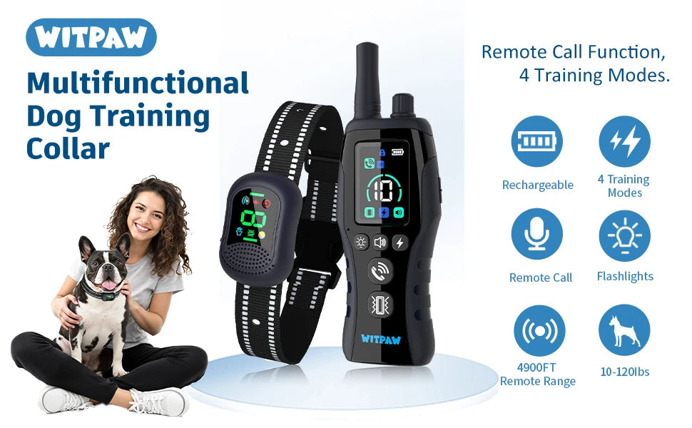 4900ft Dog Training Collar with Remote, 0-10 Safety Gears, IP67 Waterproof Rechargeable e-Collar for Small Medium Large Dogs