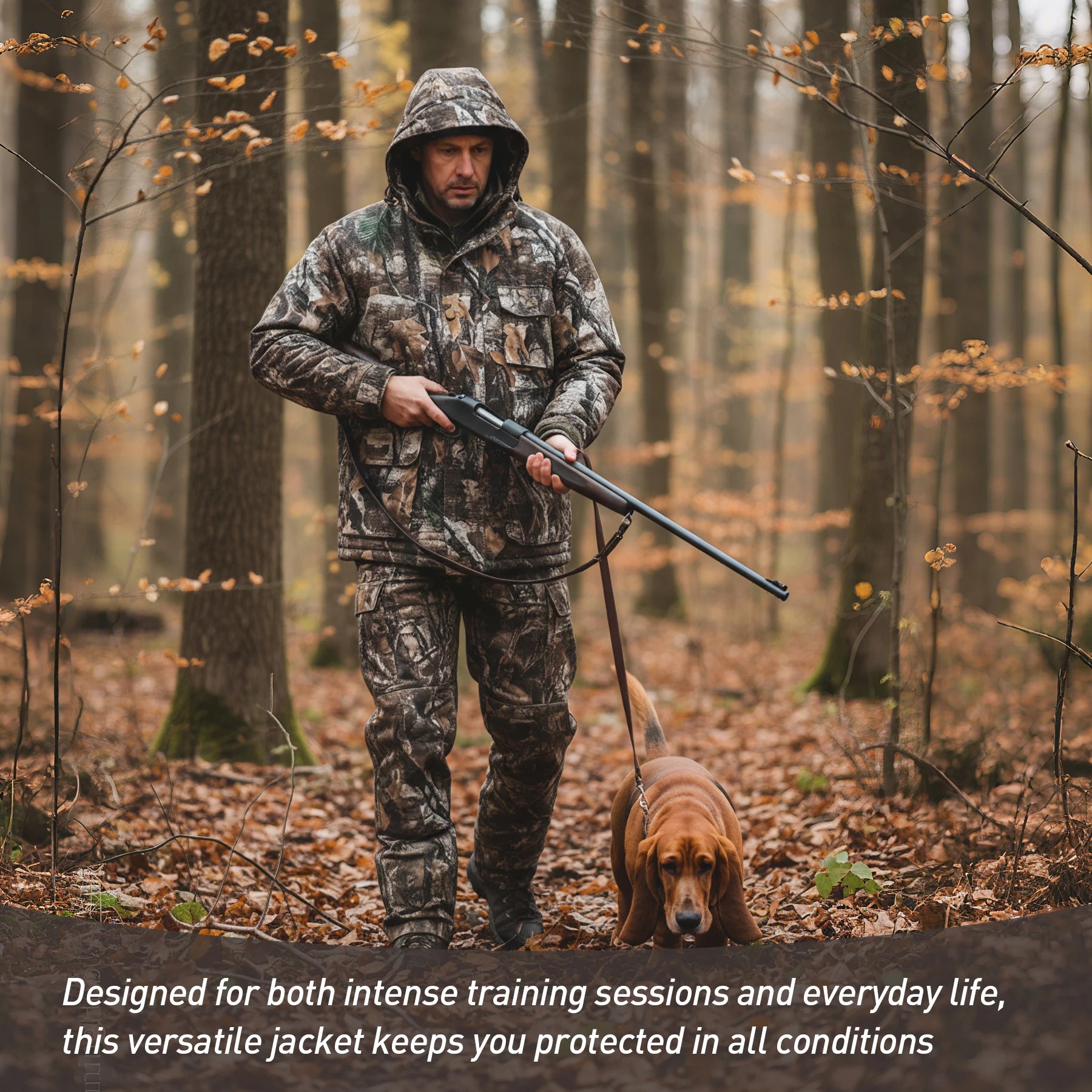 Hunting Jacket with Fleece Lining Tactical Waterproof Hooded Coat Outdoor Silent Deer Hunting Parka Upland Camo Hunting Jackets