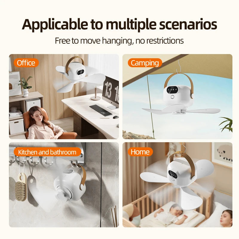 Portable Ceiling Fans Mini Outdoor Camping Fan Tent Ventilator Cooler Rechargeable Electric Fan Remote Control LED Lighting
