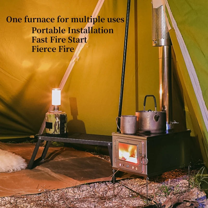 Foldable  Tent Stove Lightweight Titanium Alloy Combustion Durable Portable Foldable Charcoal Fire Wood Burning Outdoor Camping
