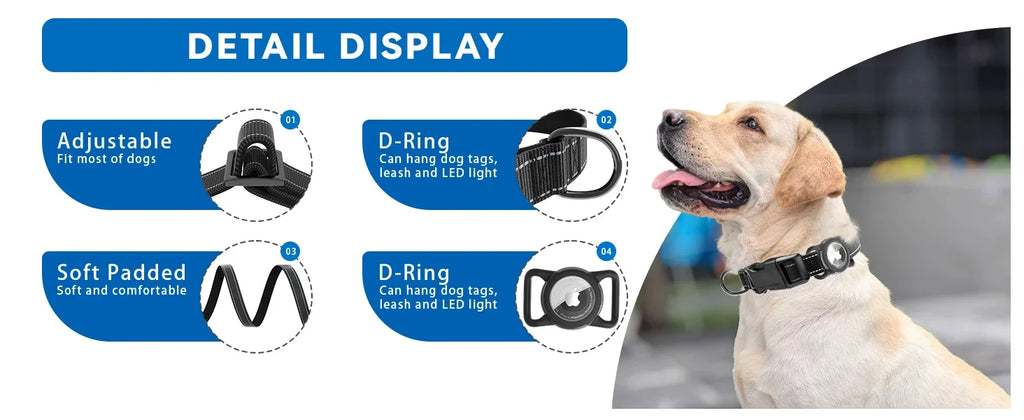 Airtag Dog Collar with Waterproof AirTag Case, Reflective Soft Padded & Safety Air Tag Pet Collar Adjustable for Large Dogs