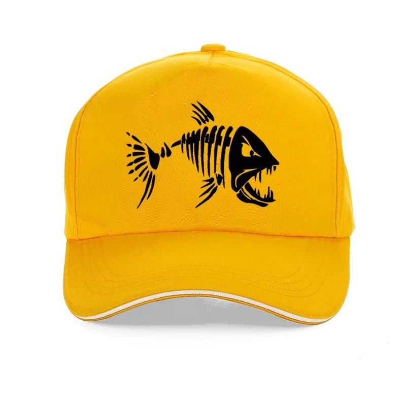 Men Outdoor Fishing Cap Fishing Hat Baseball Golf Hunting Cap with Cartoon Fish Bones Snapback Hat