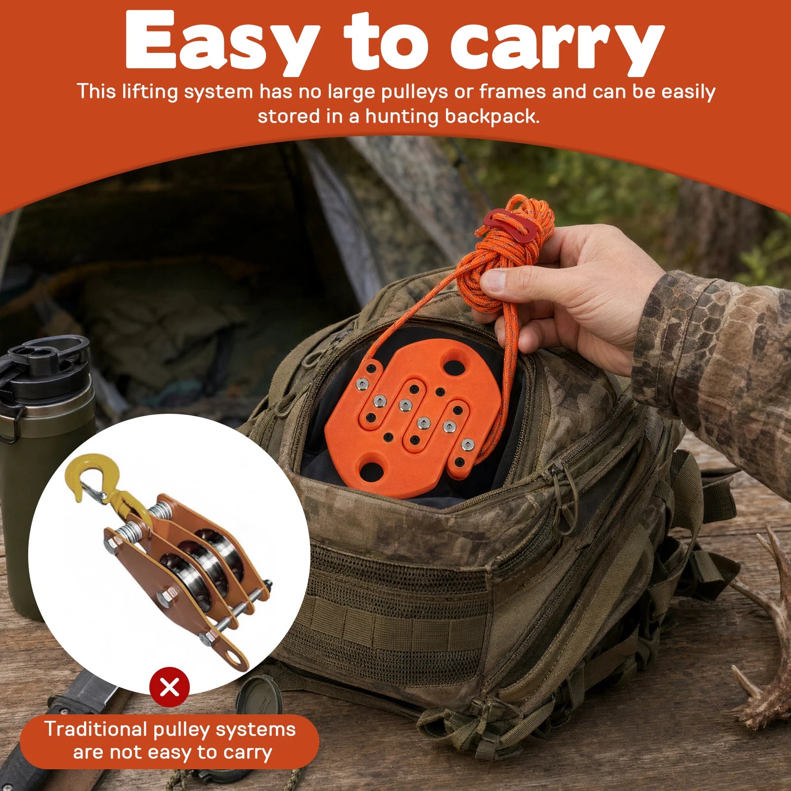 Game Hoist Pulley System Hunting Equipment System Safety Backpack Hanging Lifting Tool Pulley for Hauling Management