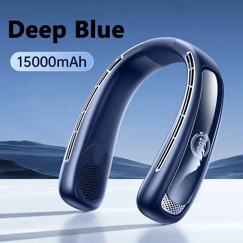 Portable Neck Fan Smart Digital Display USB Rechargeable Outdoors Bladeless Silent Cooling Neck Fan For Summer Sport