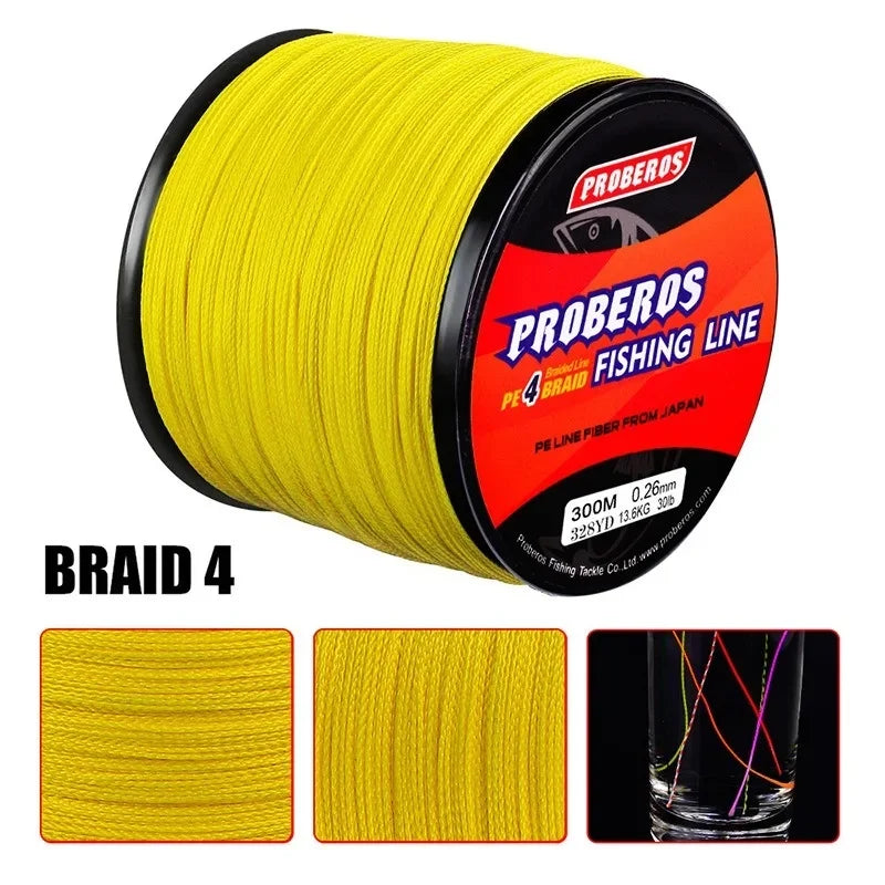 Fishing Line 300M, Durable Dyneema Material, Grey/Yellow/Blue/Green/Red, for Sea Fishing and Rock Fishing Main Line