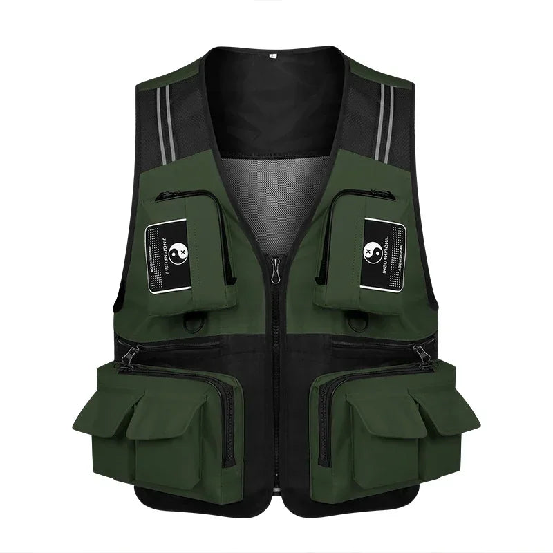 Fishing Vest Detachable Multiple Pockets Breathable Grid Mesh Comfortable Wear-Resisting with Reflective Stripe