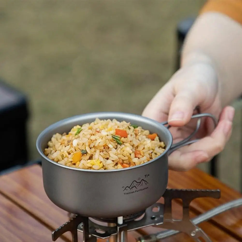 Titanium Camping Cookware Set Ultralight Pot Pan Bowl with Handle for Backpacking Hiking Outdoor Picnic Cooking Utensils