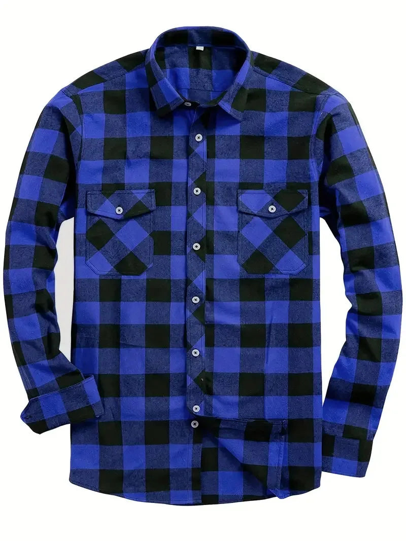 New Plaid Flannel Shirt for Men Long Sleeve Casual Shirts Spring Autumn Button -up 2-Pocket Colthing Tops Classic Men's Shirts