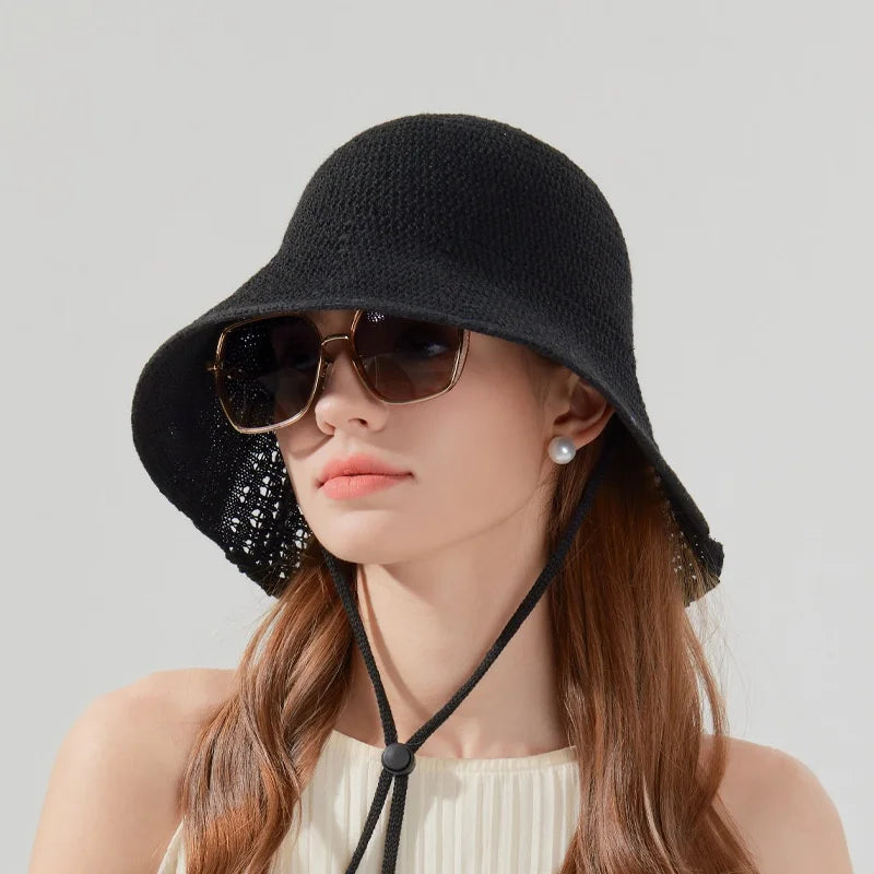 Hand-Woven Hollow-Out Fisherman's Hat with Button Design - Breathable and Comfortable - Sun Protection Hat for Daily Commuting and Beach Vacations - Holiday Gift