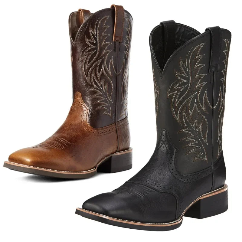 Men High Boots Embroidery Handmade Men's Boots Western Cowboy Boot Pointed Toe Boots Hand Stitching Outdoor Men's Shoes