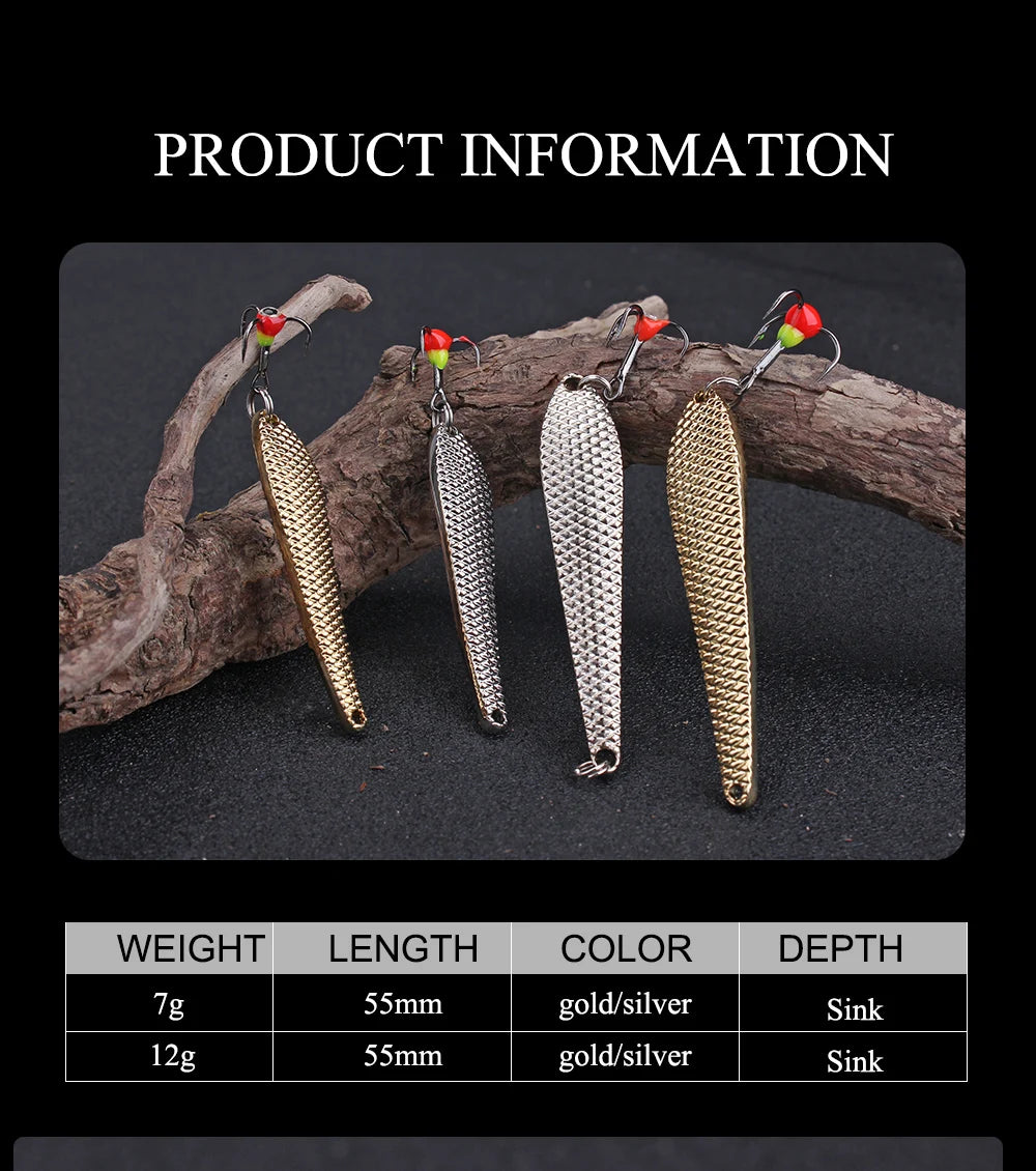 FTK 55mm 70mm Ice Fishing Lure Jigs Spoon 5g/12g Balancers Hard Fishing Bait With Treble Hook for Winter Pesca Fishing Tackle