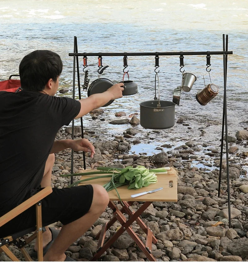 Outdoor Folding Hanging Rack, Camping Cookware and Tableware Storage Hook Rack for Outdoor Hiking, Picnic